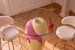 Barový stolek ICE CREAM 90 CM žlutý/růžový
