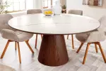 Kulatý jídelní stůl UNIQUE II 120 CM bílý mramor/dýha ořech
