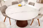 Kulatý jídelní stůl UNIQUE II 120 CM bílý mramor/dýha ořech