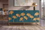 Komoda GINKGO 3D 160 CM tyrkysová/zlatá masiv mango