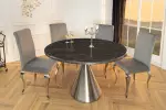 Kulatý jídelní stůl ELEGANCIA 130 CM černá/chrom umělý mramor