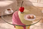 Odkládací stolek ICE CREAM 65 CM žlutý/růžový