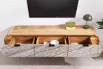 Závěsný televizní stolek ORGANIC 160 CM masiv akácie/kamenná dýha