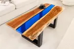 Konferenční stolek LIQUID 110 CM masiv akácie/modrý epoxidový pás
