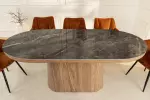 Jídelní stůl UNIQUE 200 CM šedý mramor/dýha ořech