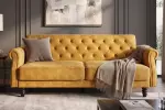 Pohovka MAISON BELLE 220 CM tmavě žlutá samet rozkládací Pohovka MAISON BELLE 220 CM tmavě žlutá samet rozkládací