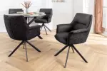 2SET jídelní židle LE GRAND 180° černá/černá pravá kůže/texturovaná tkanina