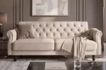 Pohovka MAISON BELLE 220 CM šampaňsko béžová samet rozkládací Pohovka MAISON BELLE 220 CM šampaňsko béžová samet rozkládací