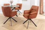 2SET jídelní židle LE GRAND 180° koňakově hnědá/černá pravá kůže/texturovaná tkanina