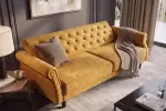 Pohovka MAISON BELLE 220 CM tmavě žlutá samet rozkládací Pohovka MAISON BELLE 220 CM tmavě žlutá samet rozkládací