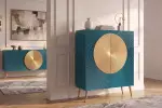 Vysoká komoda AURUM 120 CM tyrkysová/zlatá masiv mango