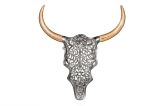 Nástěnná dekorace EXOTIC BULL 60 CM stříbrná/masiv mango