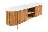Televizní stolek TRES CHIC 140 CM bílá/přírodní mramor/masiv mango