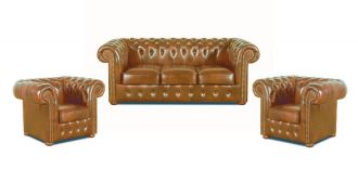 Sedací souprava Chesterfield Classic 3+1+1 kůže koňak