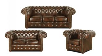 Sedací souprava Chesterfield Classic 3+2+1 kůže hnědá