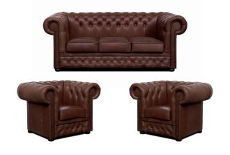 Sedací souprava Chesterfield Lord 3+1+1 kůže hnědá