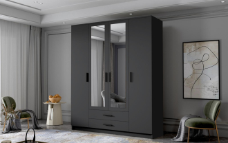 Skříň Arya I 160 - černá/černé úchytky