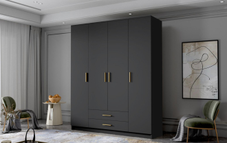 Skříň Arya I 160 - černá/zlaté úchytky