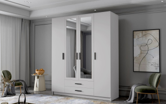 Skříň Arya II 160 - bílá/černé úchytky