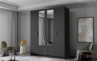 Skříň Arya II 160 - černá/zlaté úchytky