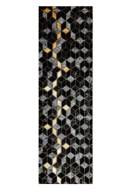 Běhoun Gloss 400B 86 3D geometric black/gold - 60x300 cm - 60x300 cm