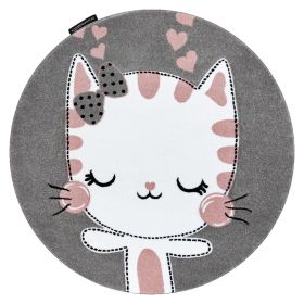 Dětský kusový koberec Petit Kitty cat grey kruh - 120x120 (průměr) kruh cm - 120x120 (průměr) kruh cm