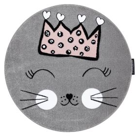 Dětský kusový koberec Petit Cat crown grey kruh - 120x120 (průměr) kruh cm
