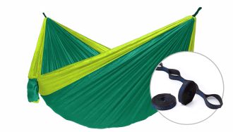 Houpací síť pro dva Camping + Slap strap (zelený SET)