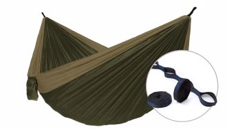 Houpací síť pro jednoho Camping + Slap strap (hnědý SET)