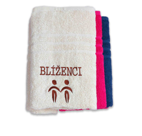 Osuška s vyšitým znamením zvěrokruhu „ Blíženci 70x140 cm Barva: krémová