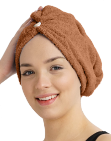 Rychleschnoucí froté turban na vlasy, hnědý