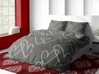 Flanelové povlečení Srdce šedé 140x200, 70x90 cm