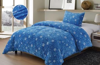 Povlečení Mikroplyš Vločky modré 140x200, 70x90 cm