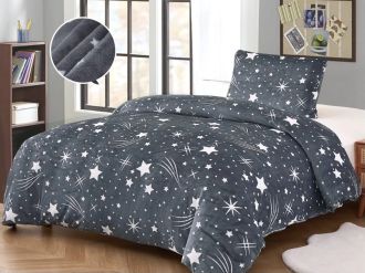 Povlečení Mikroplyš hvězdné nebe 140x200, 70x90 cm tmavě šedé