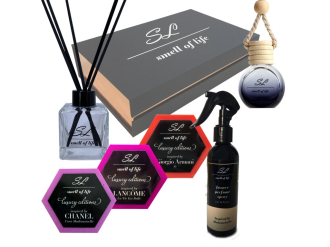 Smell of Life Dárková sada 5 for HER - Vonný difuzér 100 ml Mademoiselle - Parfém do bytu/auta Mademoiselle 200 ml - Vůně do auta Mademoiselle 10 ml - 3 x vonný vosk inspirovaný  La Vie Est Belle, Sí a Mademoiselle