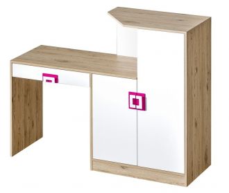 Pracovní stůl s komodou NIKO 11 dub jasný/bílá/růžová