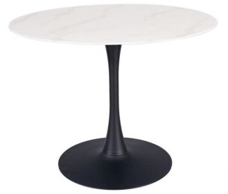 Jídelní stůl ONTARIO 100 mramorované bílé sklo/černá