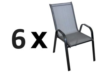 Zahradní kovové křeslo 6 ks DARMA černá/tm. šedá látka