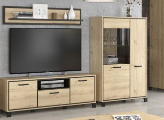 Obývací sestava SET2 BUCKET (vitrína, TV stolek, police) dub artisan/wenge