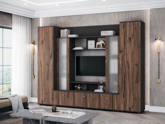 UTTA M obývací stěna s vitrínou, dub Livorno / antracit