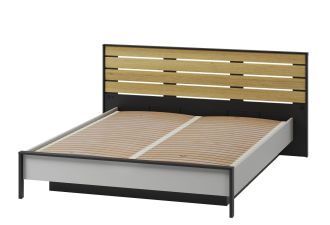Postel s ÚP a LED 160, barva šedá/černá/dub