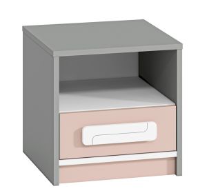 Noční stolek VILLOSA šedá/bílá/růžová