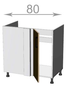 Capri BCS80821, kuchyňská rohová dřezová skříňka š.80, korpus bílý, dvířka dub Craft šedý