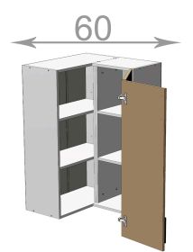 horní vysoká rohová skříňka š.60, v.92, Kaiser BK606092, bílá/bianco lesk