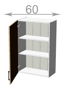 horní vysoká skříňka š.60, v.92, Kaiser W60921, bílá/kouř mat