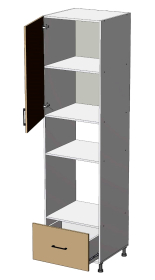 Capri HL602344, kuchyňská vysoká potravinová skříň na vestavnou troubu a mikrovlnku v. 234 cm š.60, korpus bílý, dvířka dub Craft šedý