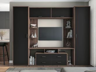 DRESSER 11 obývací stěna se skříní, černá / dub Livorno