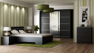 Ložnice SANDINO černá (postel 160, skříň, komoda, 2 noční stolky)