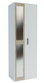 Šatní skříň 2D se zrcadlem BOXBY, barva bílá mat/dub coastland satin