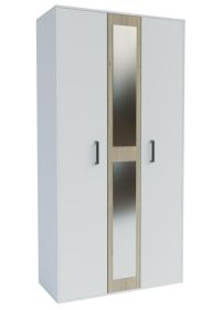 Šatní skříň 3D se zrcadlem BOXBY, barva bílá mat/dub coastland satin